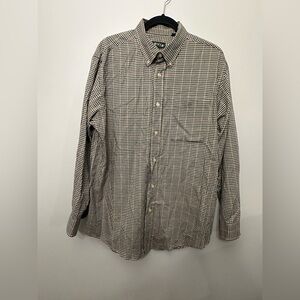 Orvis Men’s Tan Check Long Sleeve Cotton Button Down Size L